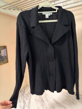 Compositions 70% Silk 15% Cashmere Black Ribbed Knit Cardigan Sweater Jacket XL